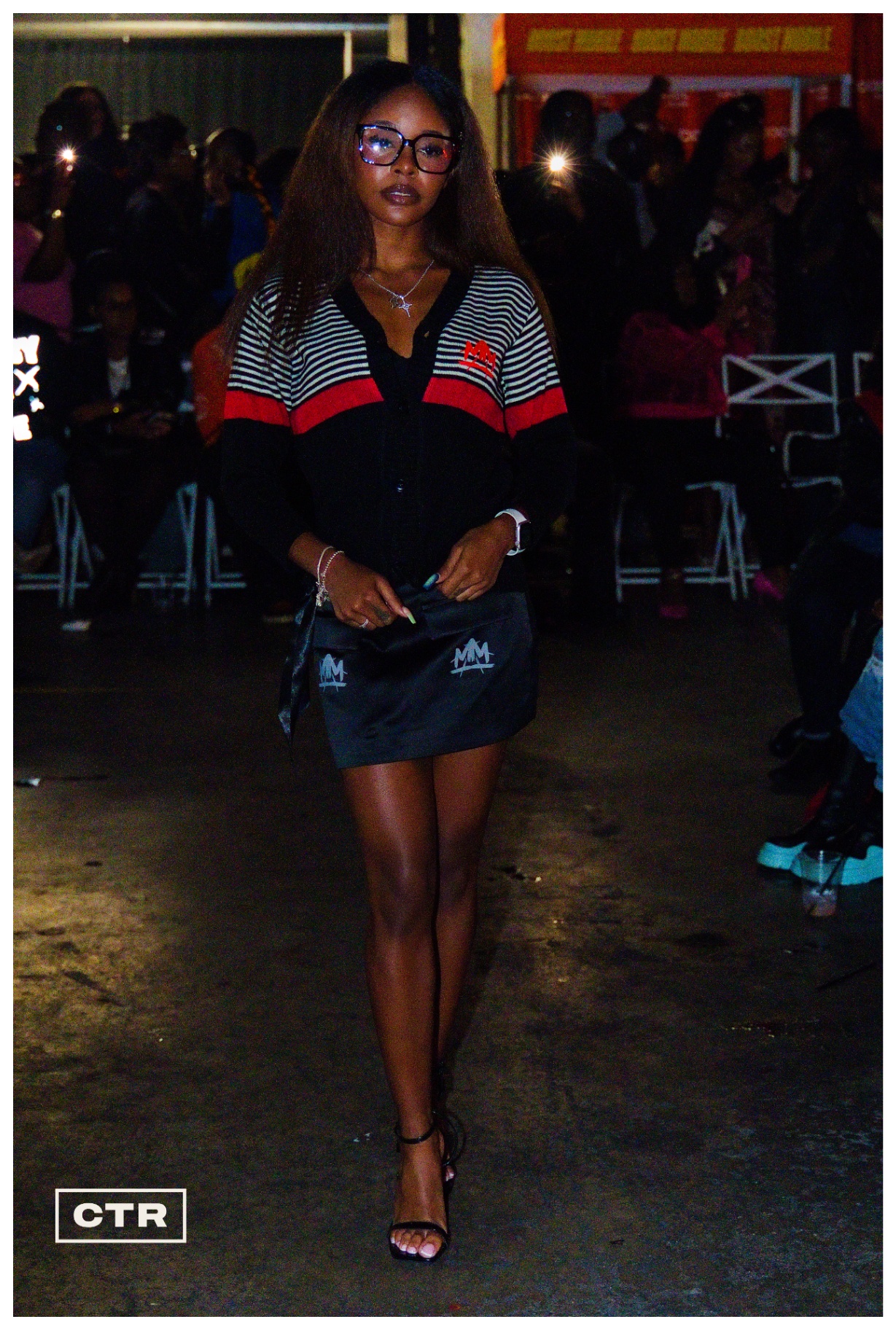 Runway — striped polo and denim skirt
