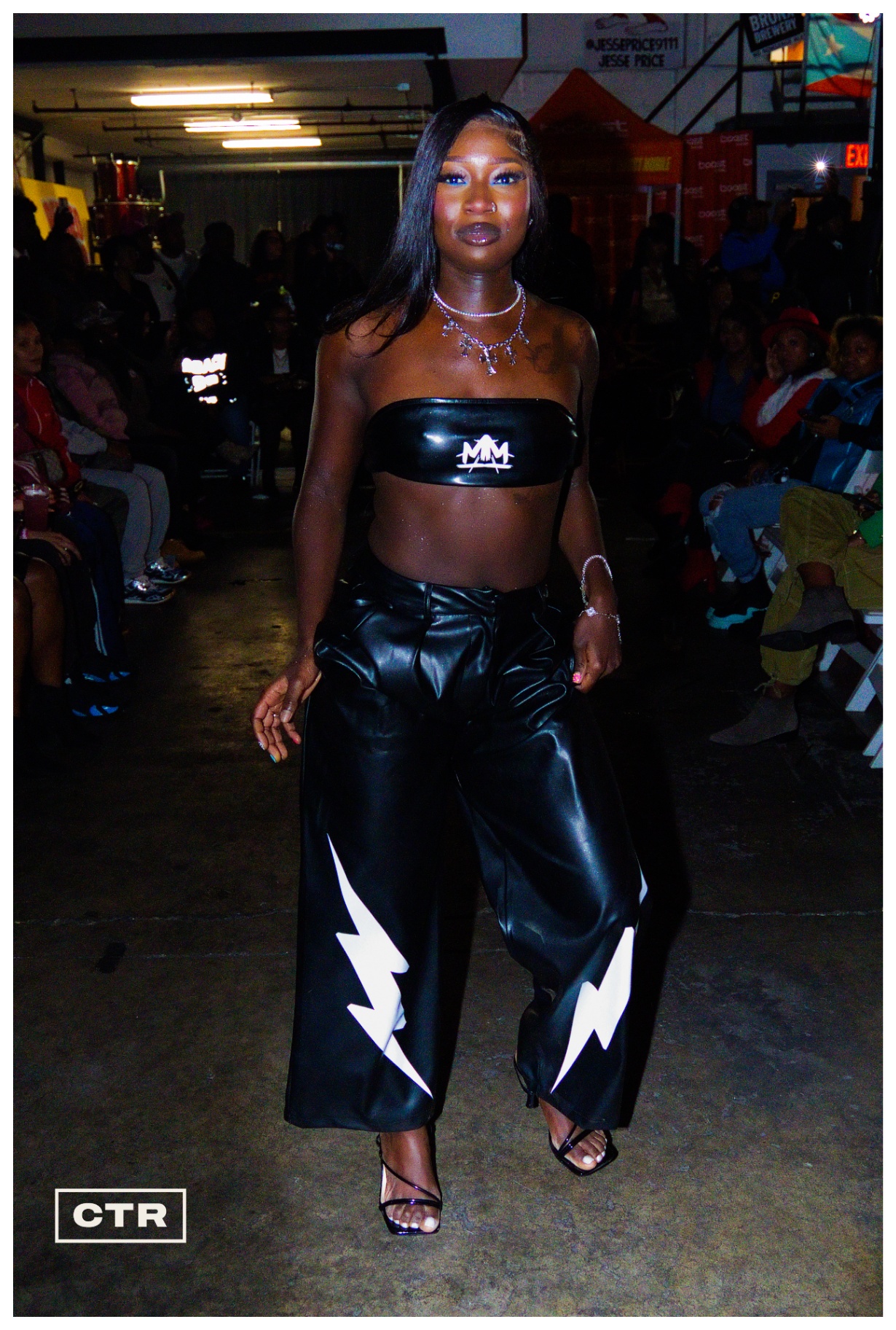 Runway — leather lightning-bolt pants