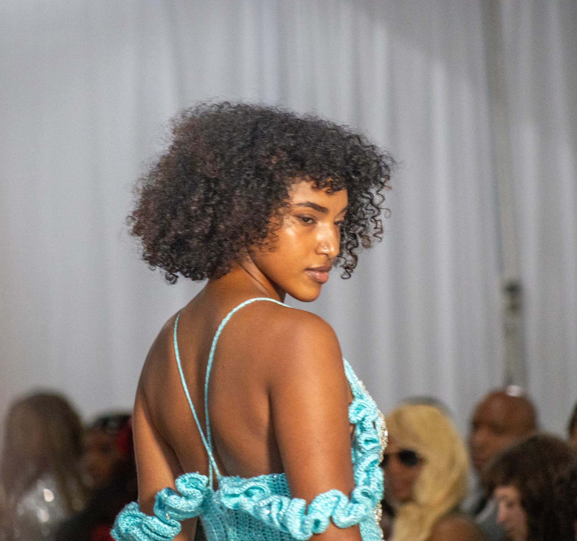 Runway — aqua crochet back detail