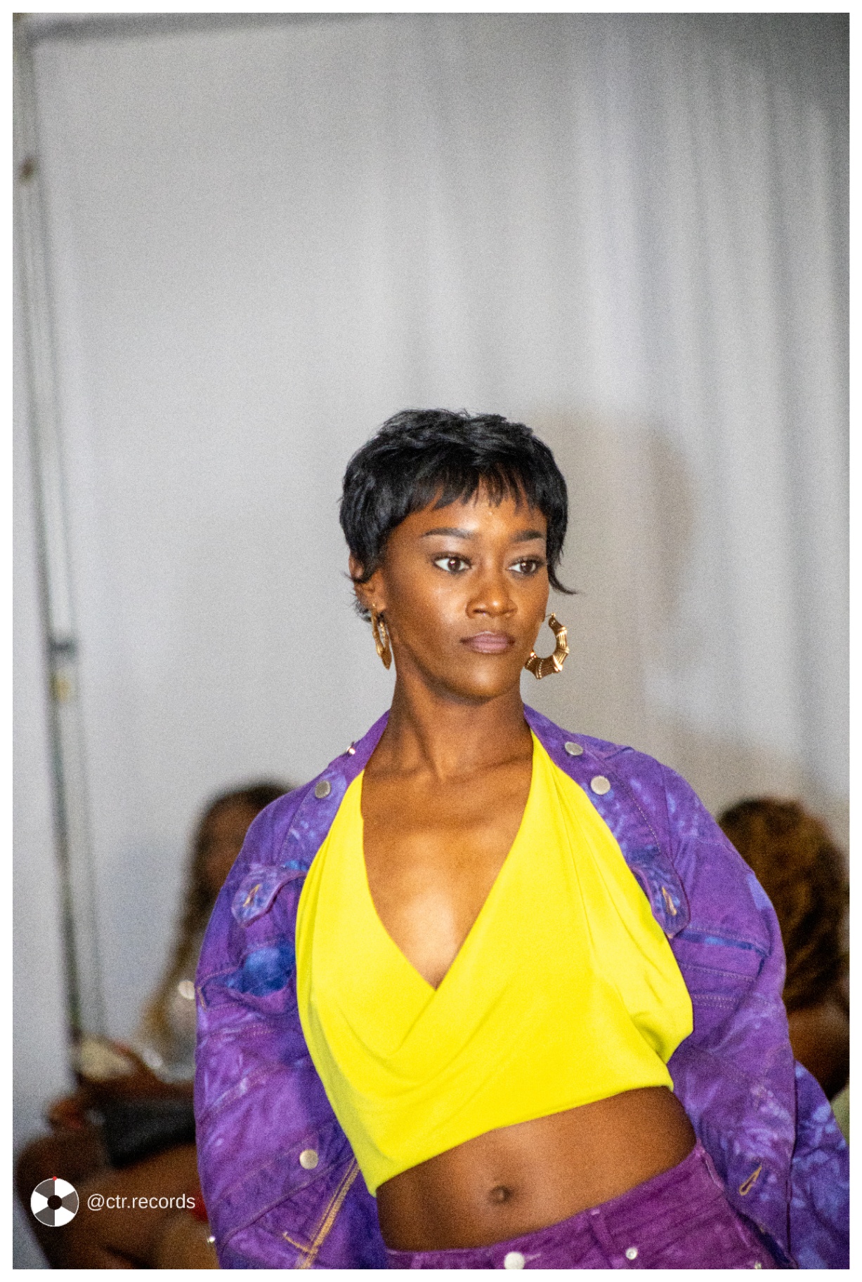 Runway — citrus top, purple denim