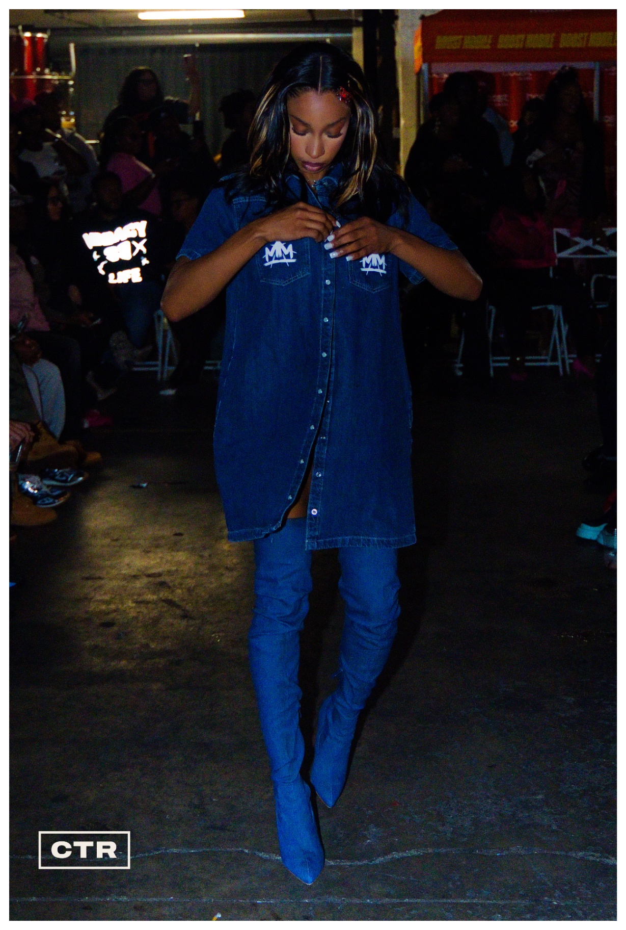 Runway — blue denim and matching boots