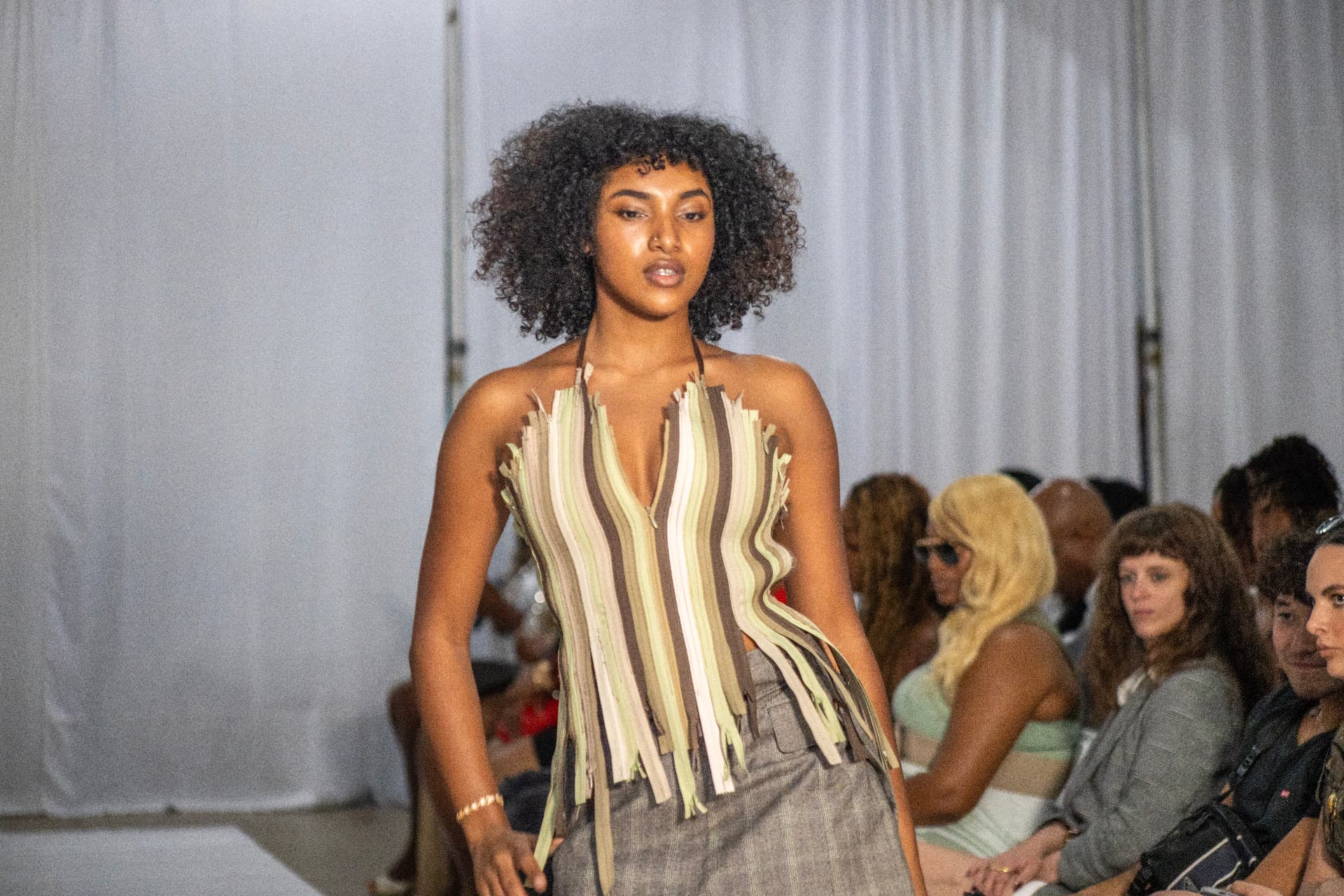 Runway — olive fringe halter top